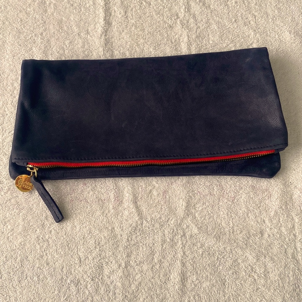 CLARE V. Navy blue suede clutch preloved!